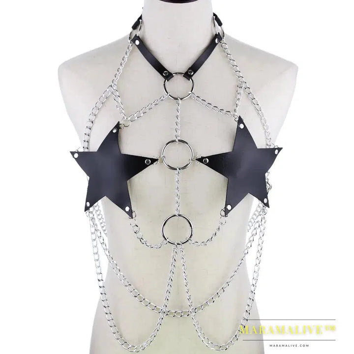 Star chain harness body chain bra goth punk rock emo metal women body jewelry summer accessories festival fashion rave outfit