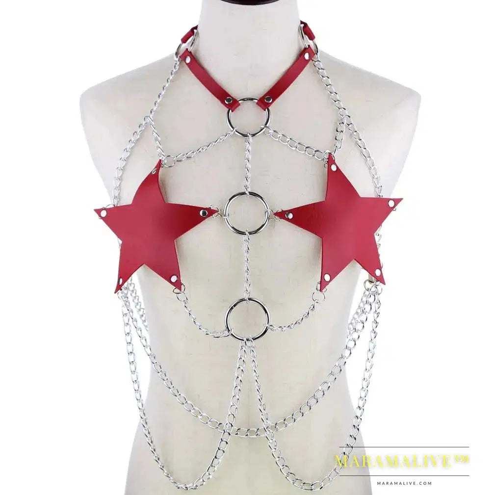 Star chain harness body chain bra goth punk rock emo metal women body jewelry summer accessories festival fashion rave outfit