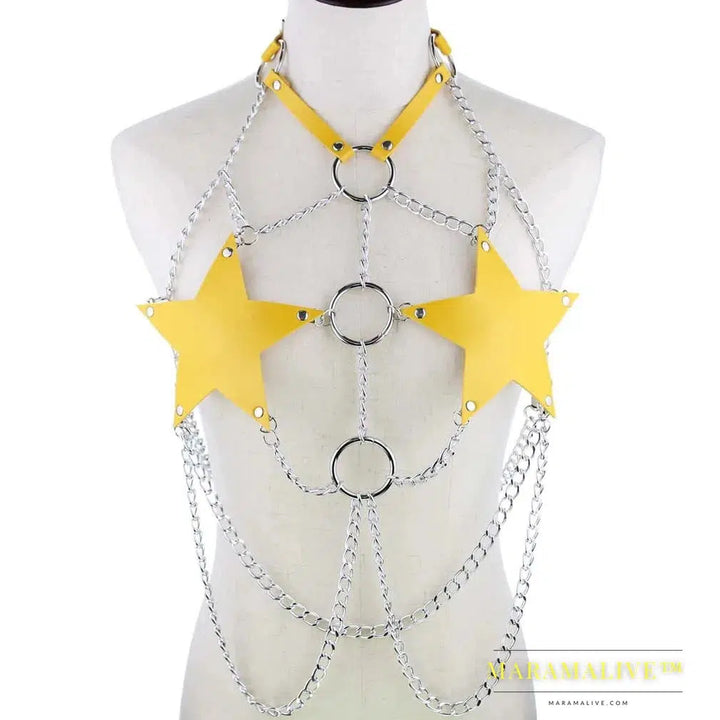 Star chain harness body chain bra goth punk rock emo metal women body jewelry summer accessories festival fashion rave outfit