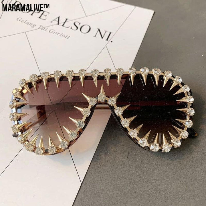 Steam Punk Diamond Oversized Sunglasses For Women Luxury