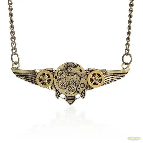 Steampunk Antique Angle Wings Gears Pendant Long Chain Statement Necklace New Arrival