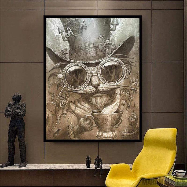 Steampunk Cat Poster Canvas Frameless Home Decoration