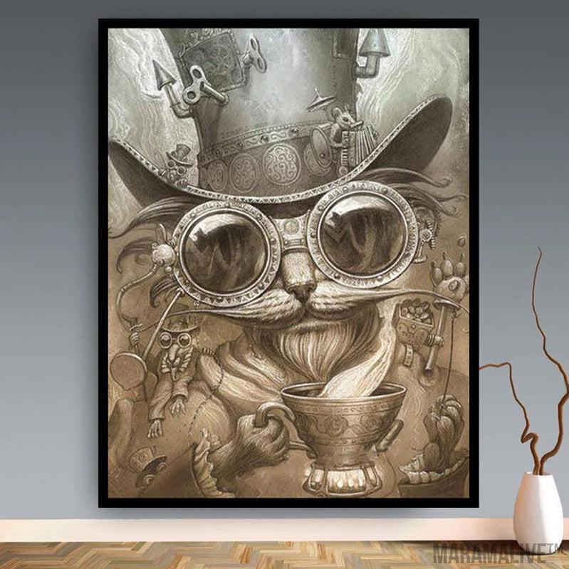 Steampunk Cat Poster Canvas Frameless Home Decoration