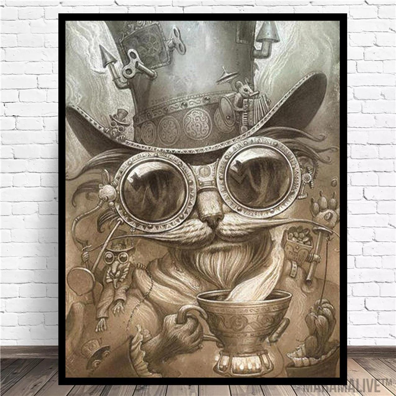 Steampunk Cat Poster Canvas Frameless Home Decoration