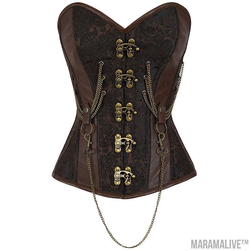 Steampunk Chain Front Shapewear Vest - Retro Gothic Chain Corset