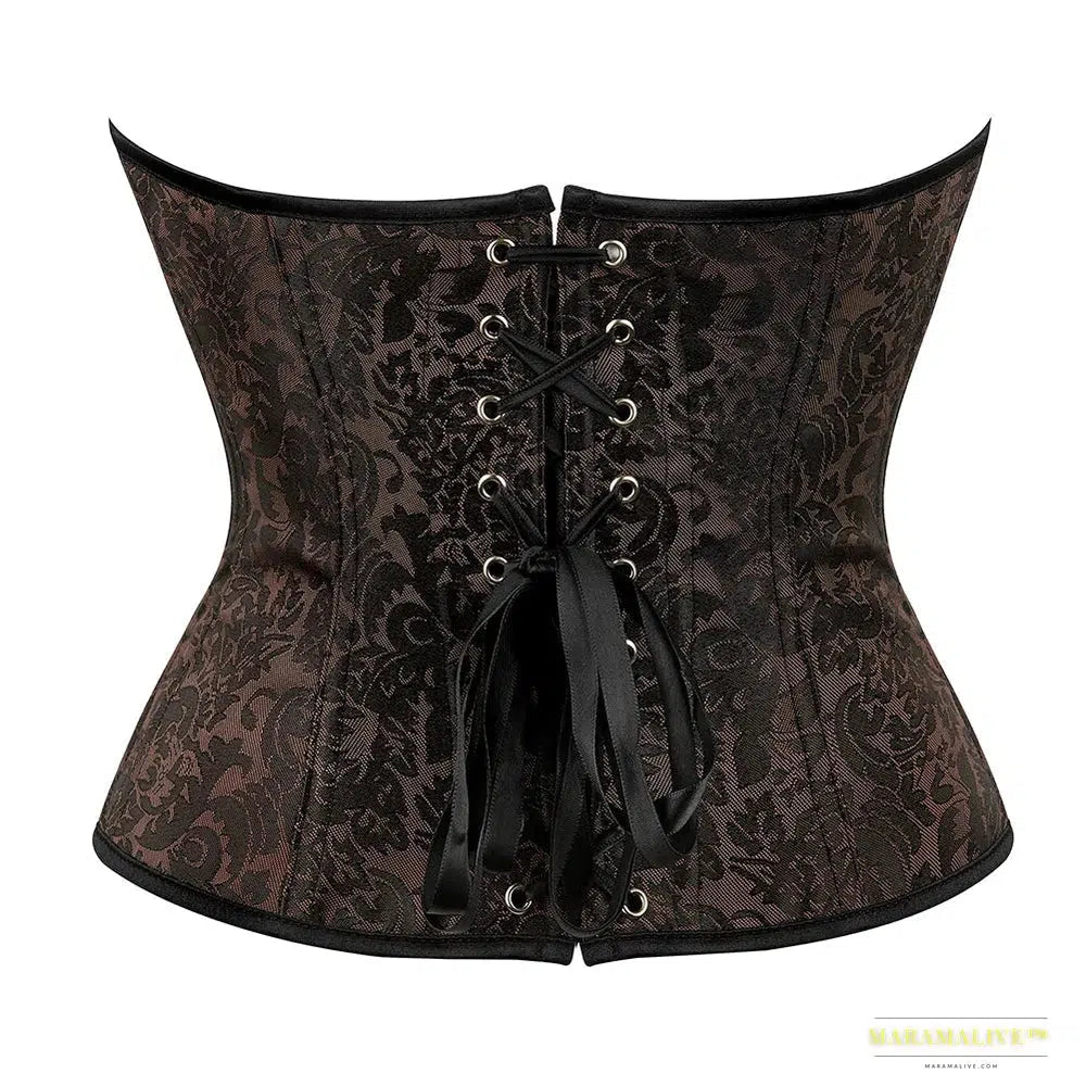 Steampunk Corselet Women Lace Up Boned Bustier Top Corset Brown Slimming Body Shapewear