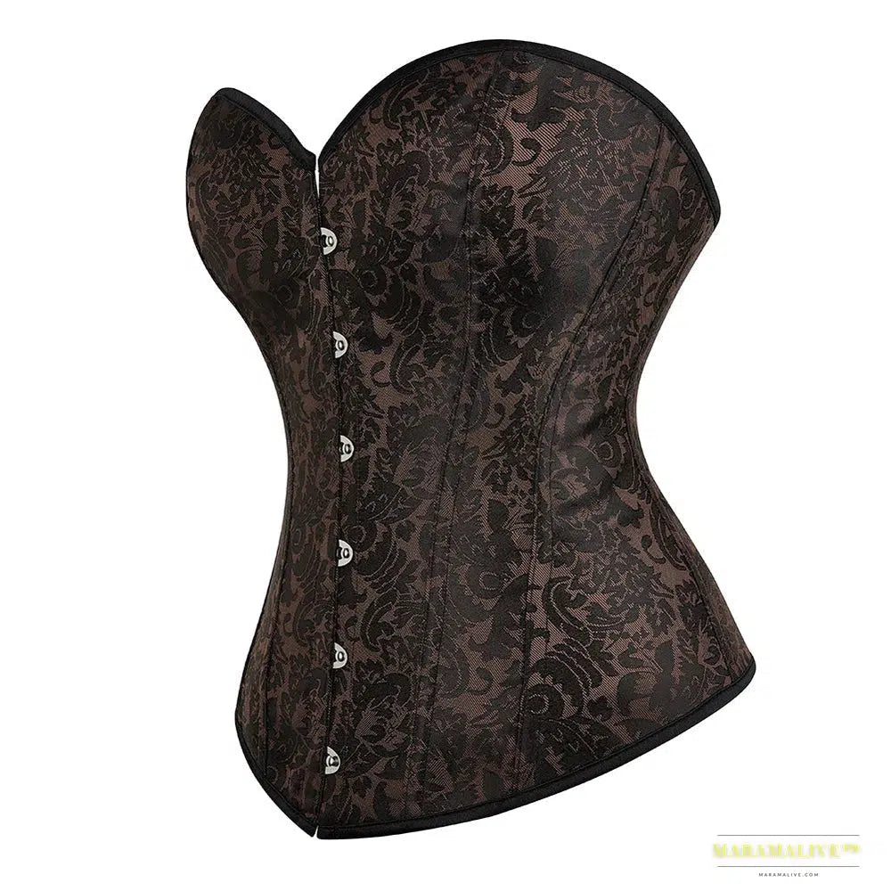 Steampunk Corselet Women Lace Up Boned Bustier Top Corset Brown Slimming Body Shapewear