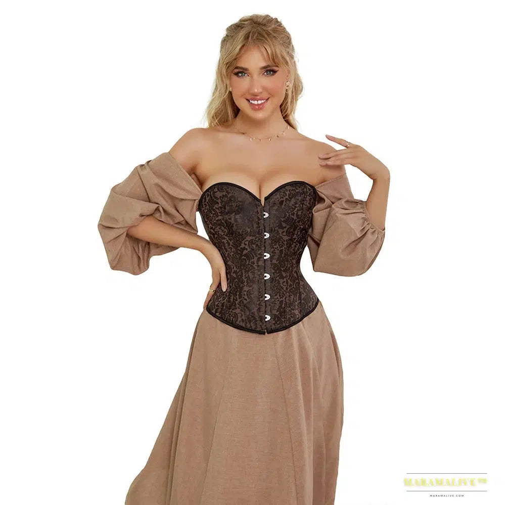 Steampunk Corselet Women Lace Up Boned Bustier Top Corset Brown Slimming Body Shapewear