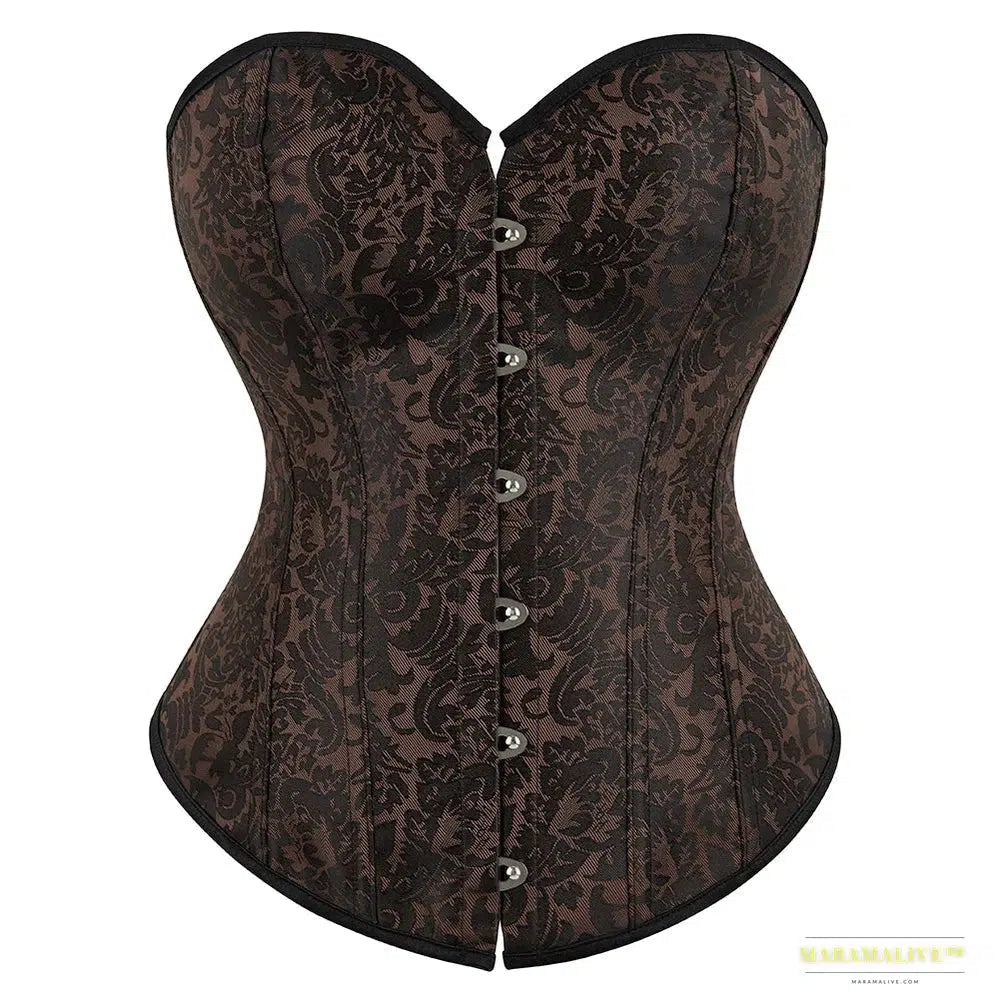 Steampunk Corselet Women Lace Up Boned Bustier Top Corset Brown Slimming Body Shapewear