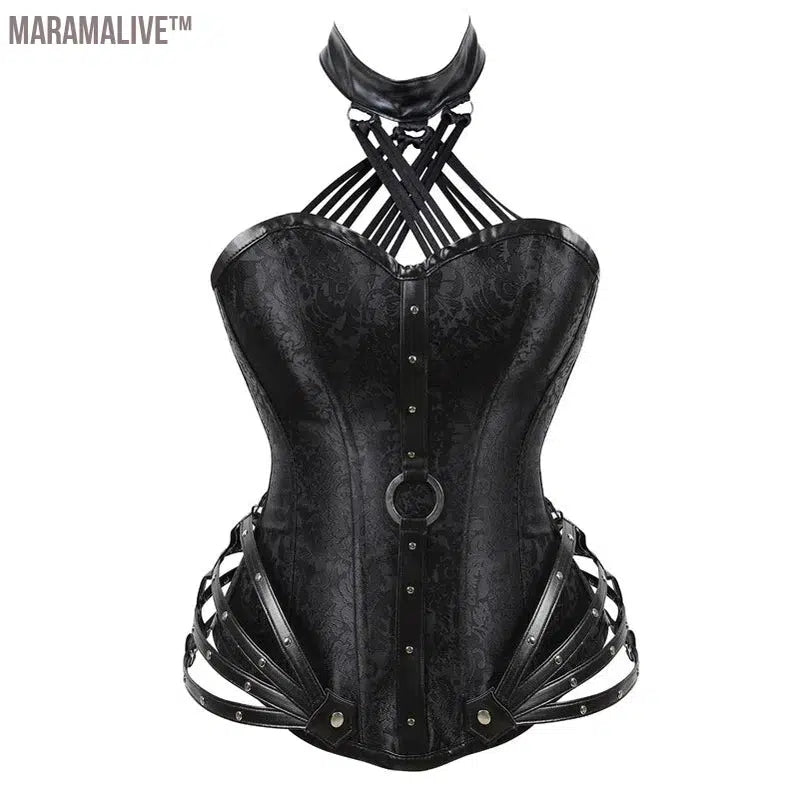 Steampunk Corset Gothic Steel Boned Zipper Overbust Bustier Steel Boned Women Slimming Body Tops Plus Size Sexy Halter Corsets