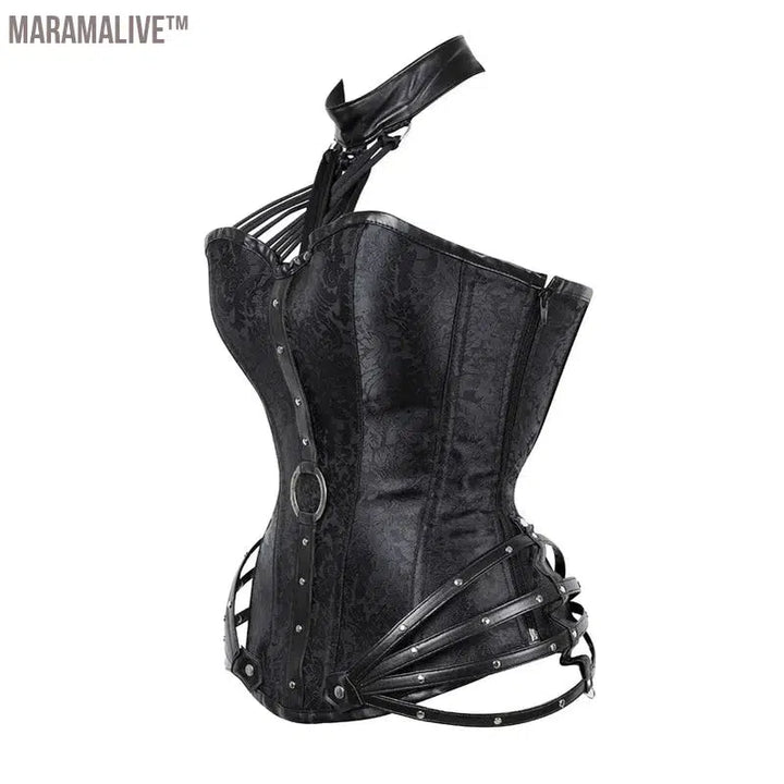 Steampunk Corset Gothic Steel Boned Zipper Overbust Bustier Steel Boned Women Slimming Body Tops Plus Size Sexy Halter Corsets