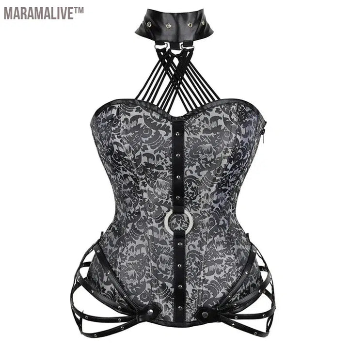 Steampunk Corset Gothic Steel Boned Zipper Overbust Bustier Steel Boned Women Slimming Body Tops Plus Size Sexy Halter Corsets