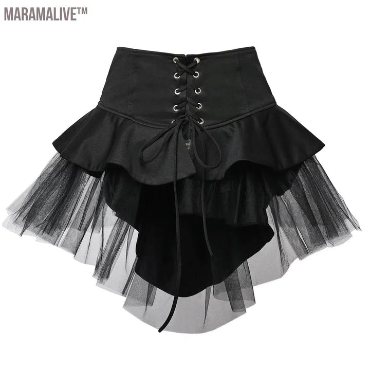 Steampunk Corset Overskirt Gothic Punk Skirt Women Halloween Party Carnival Cocktail Tulle Skirts