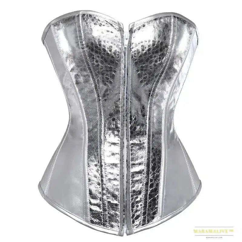 Steampunk Corset Sequin Glitter Lace Up Boned Leather Busier Zip PVC Corselet Sexy Sparkle Party Showgirl Clubwear Overbust