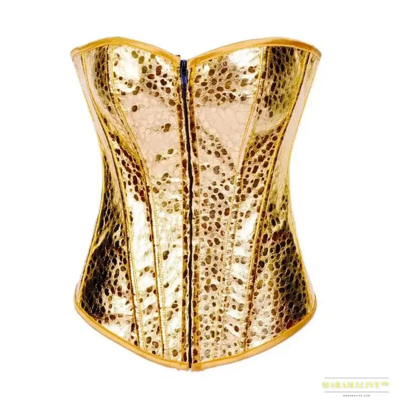 Steampunk Corset Sequin Glitter Lace Up Boned Leather Busier Zip PVC Corselet Sexy Sparkle Party Showgirl Clubwear Overbust