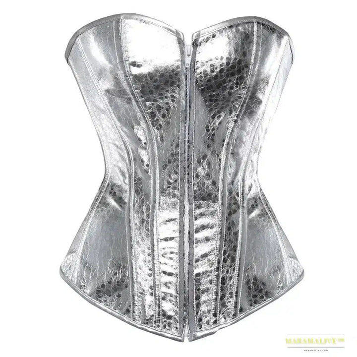 Steampunk Corset Sequin Glitter Lace Up Boned Leather Busier Zip PVC Corselet Sexy Sparkle Party Showgirl Clubwear Overbust