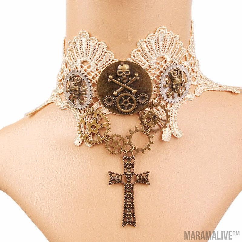 Steampunk Court Retro Gear Necklace, Skull Accessories For Halloween