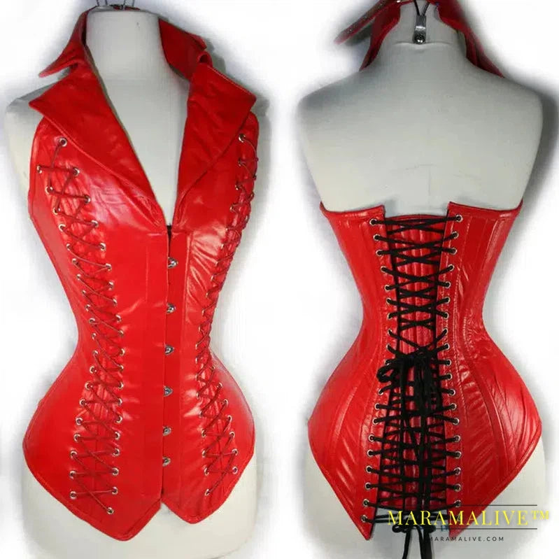 Steampunk Faux Leather Corset Vest for Women Gothic Side Lace-Up Steel Boned PU Corset Waist Slimming Trainer Body Shaper Korset