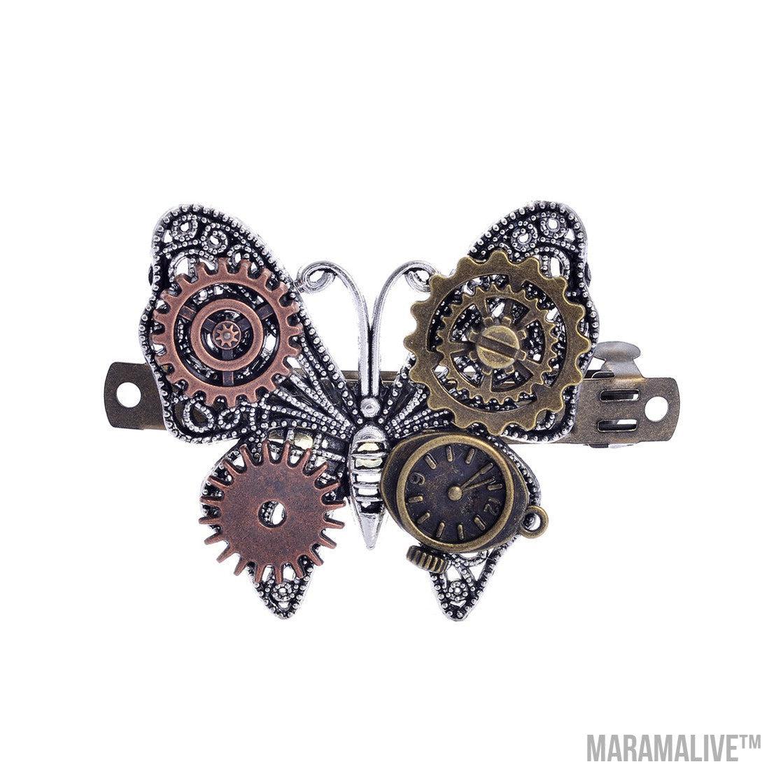 Steampunk Gear Alloy Butterfly Spring Clip Barrettes