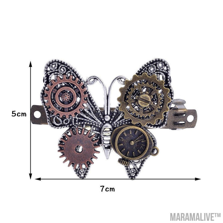 Steampunk Gear Alloy Butterfly Spring Clip Barrettes