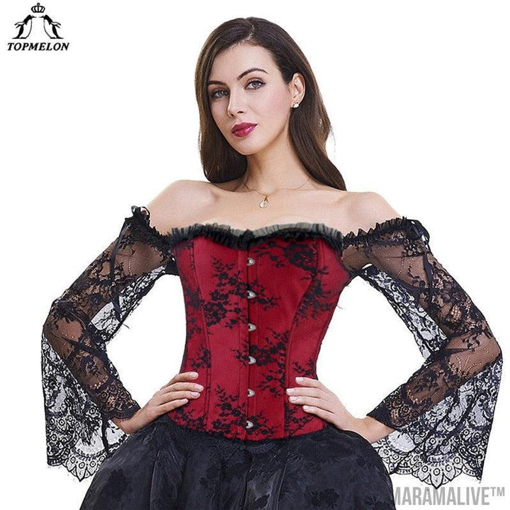 Steampunk Gothic Lace Floral Off Shoulder Party Corset