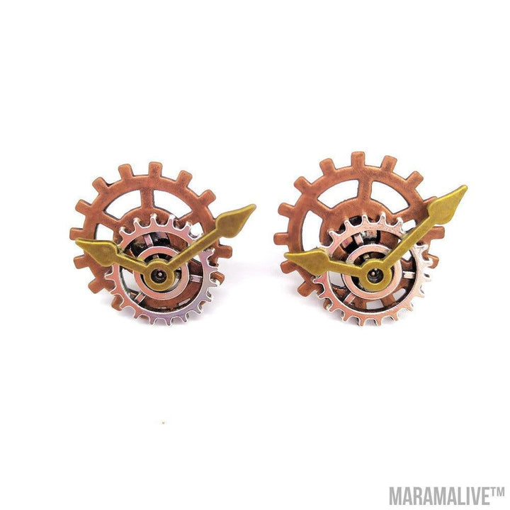 Steampunk Industrial Gear Stud Earrings