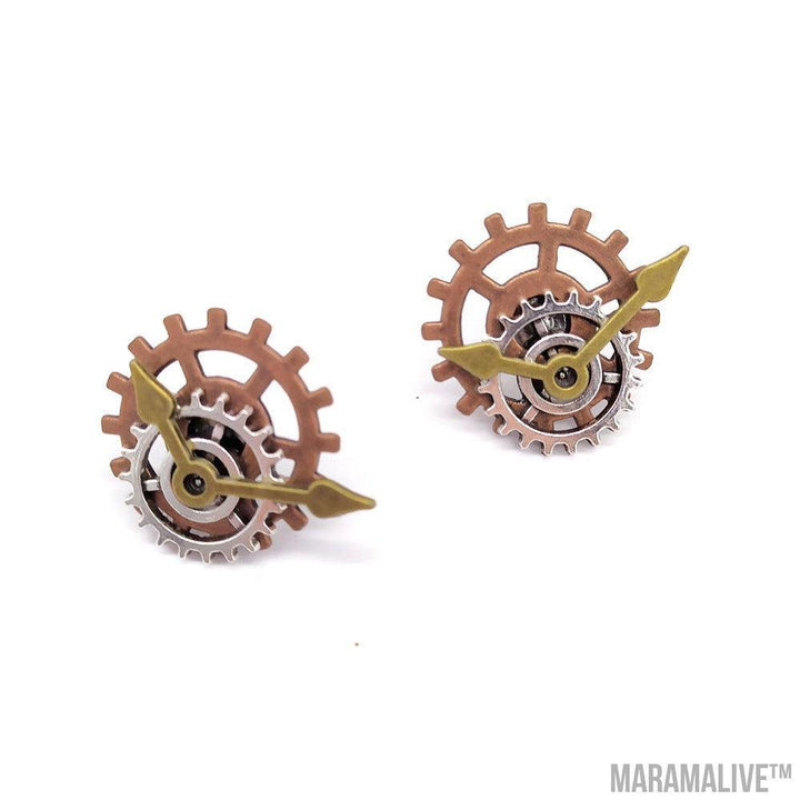 Steampunk Industrial Gear Stud Earrings