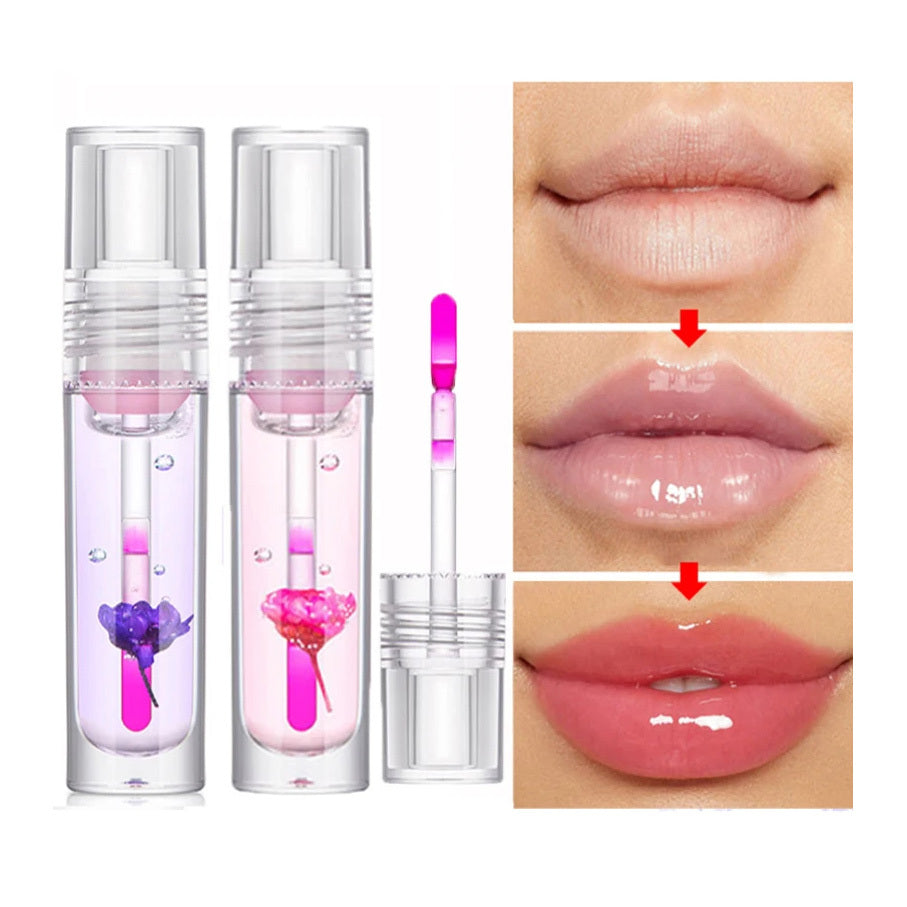 Steampunk-Inspired Flower Color Changing Lip Oil - Unique Moisturizing Jelly Lipgloss & Temperature Sensitive Liquid Lipstick