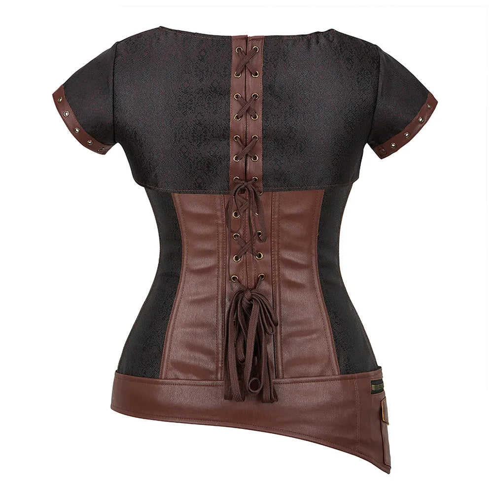 Steampunk Leather Corset Bustier Jacket Armor - Gothic Punk Plus Size Overbust Burlesque