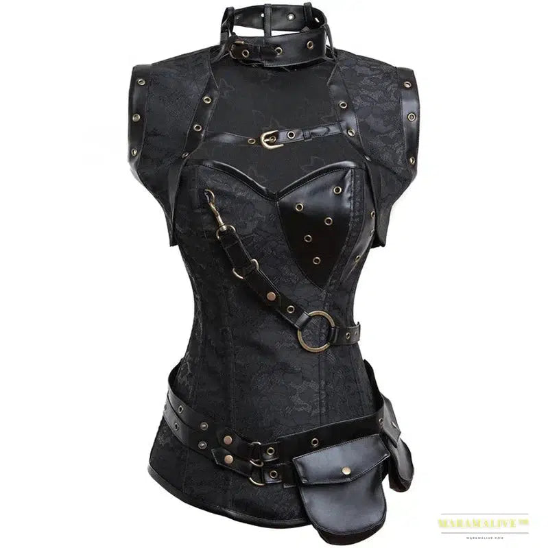 Steampunk Leather Corset Bustier Jacket Armor - Gothic Punk Plus Size Overbust Burlesque