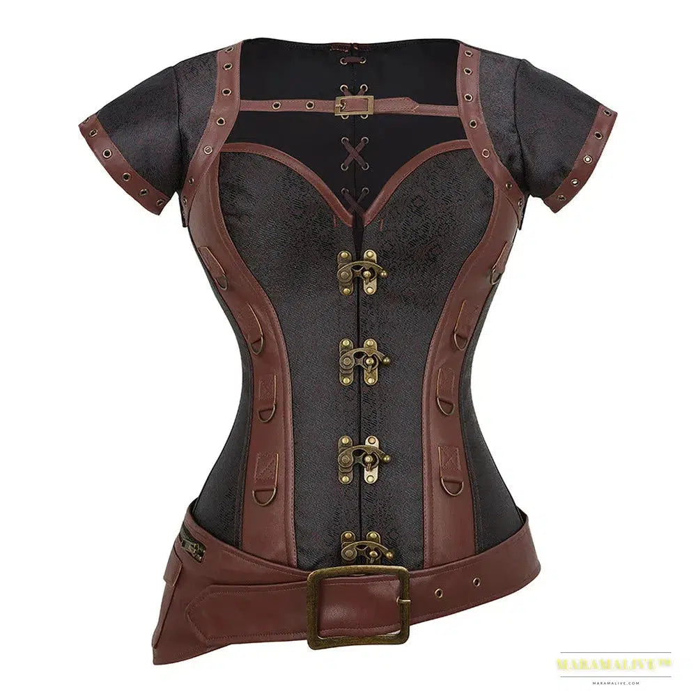 Steampunk Leather Corset Bustier Jacket Armor - Gothic Punk Plus Size Overbust Burlesque