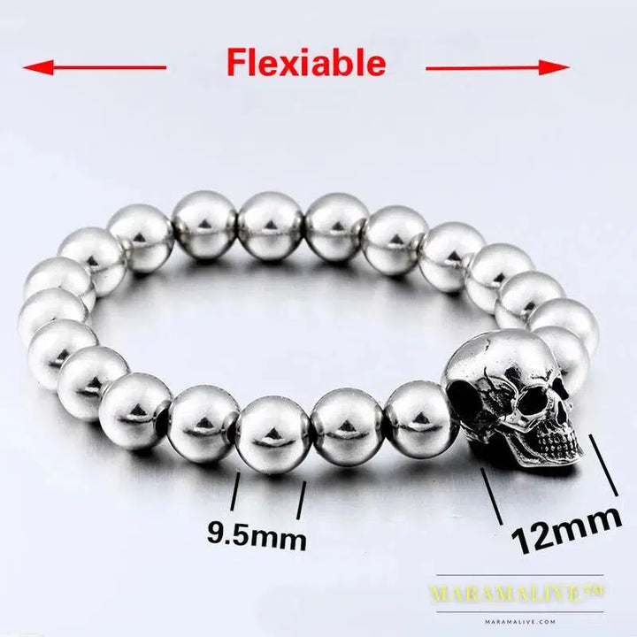 Steampunk Metal Skull Bracelets Elastic Steel Beads Chain Skeleton Men Bracelets Sets Male Hand Accessories gift