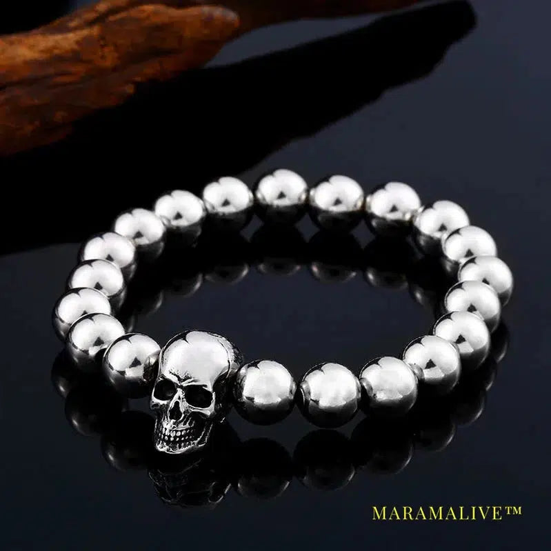 Steampunk Metal Skull Bracelets Elastic Steel Beads Chain Skeleton Men Bracelets Sets Male Hand Accessories gift