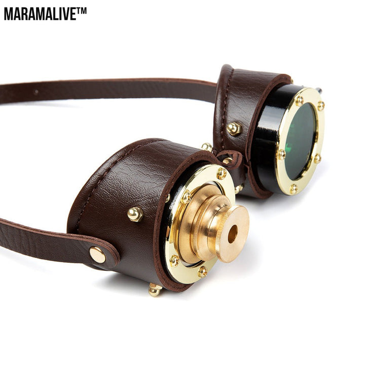 Steampunk Metal/Leather Goggles with Retro Telescopic Lens