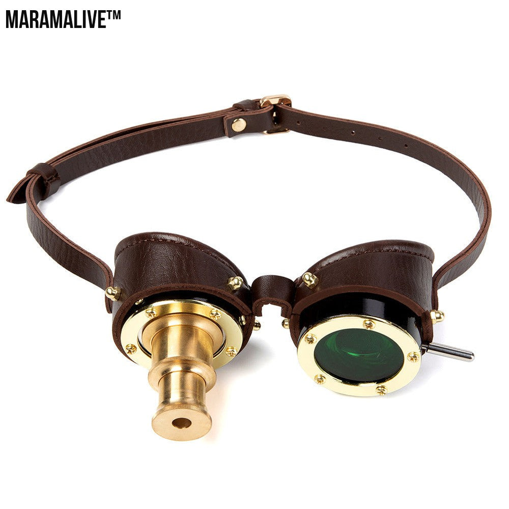 Steampunk Metal/Leather Goggles with Retro Telescopic Lens