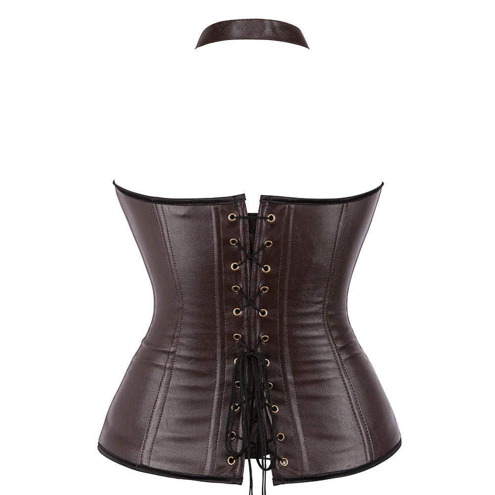 Steampunk Overbust Corset Top - Vintage Victorian Gothic Faux Leather Bustier