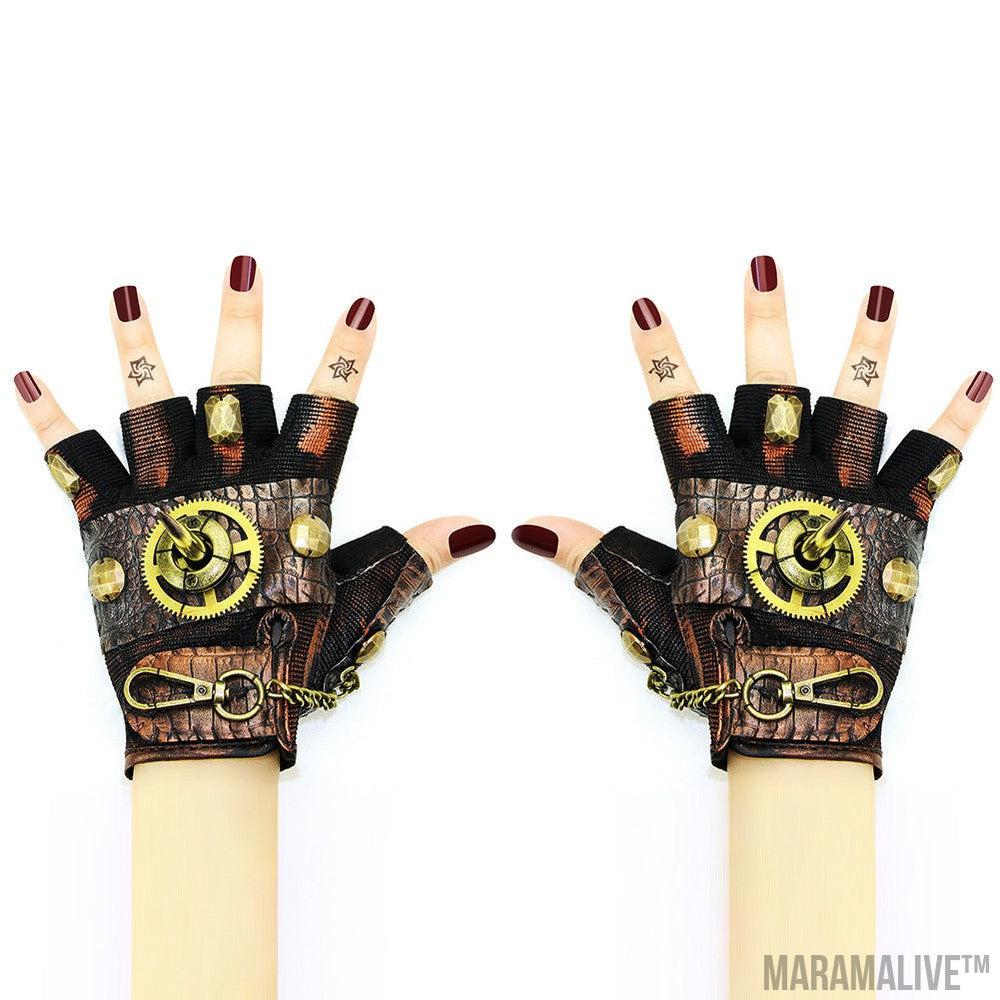 Steampunk Rock Locomotive Half Finger Gloves Outdoor