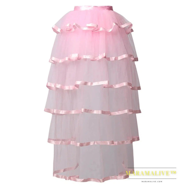 Steampunk Tutu Skirt for Women Gothic Punk Sexy Lolita Cocktail Party Puffy Ruffle Tie Up Bustle Overskirts