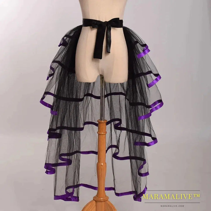 Steampunk Tutu Skirt for Women Gothic Punk Sexy Lolita Cocktail Party Puffy Ruffle Tie Up Bustle Overskirts