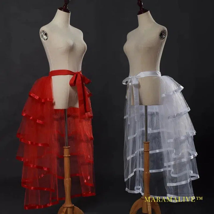 Steampunk Tutu Skirt for Women Gothic Punk Sexy Lolita Cocktail Party Puffy Ruffle Tie Up Bustle Overskirts