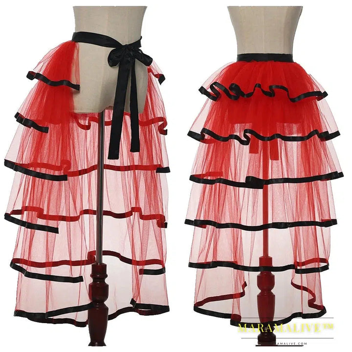 Steampunk Tutu Skirt for Women Gothic Punk Sexy Lolita Cocktail Party Puffy Ruffle Tie Up Bustle Overskirts