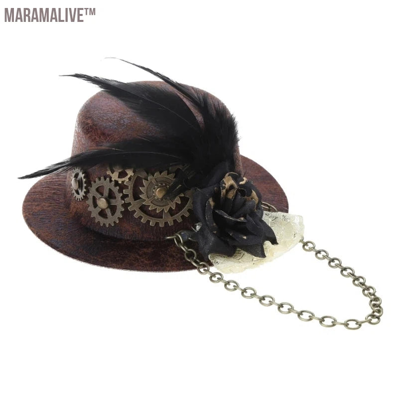 Steampunk Victorian Gears Mini Top Hat Gothic Cap Hair Clip Bowler for Women Halloween Photography Costume Accessories