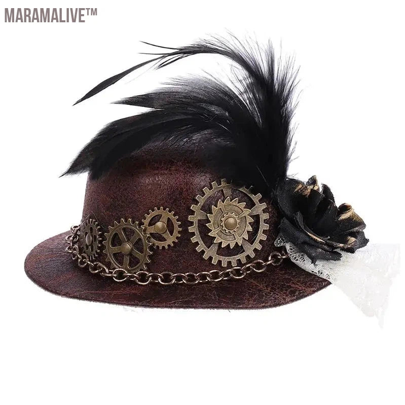 Steampunk Victorian Gears Mini Top Hat Gothic Cap Hair Clip Bowler for Women Halloween Photography Costume Accessories