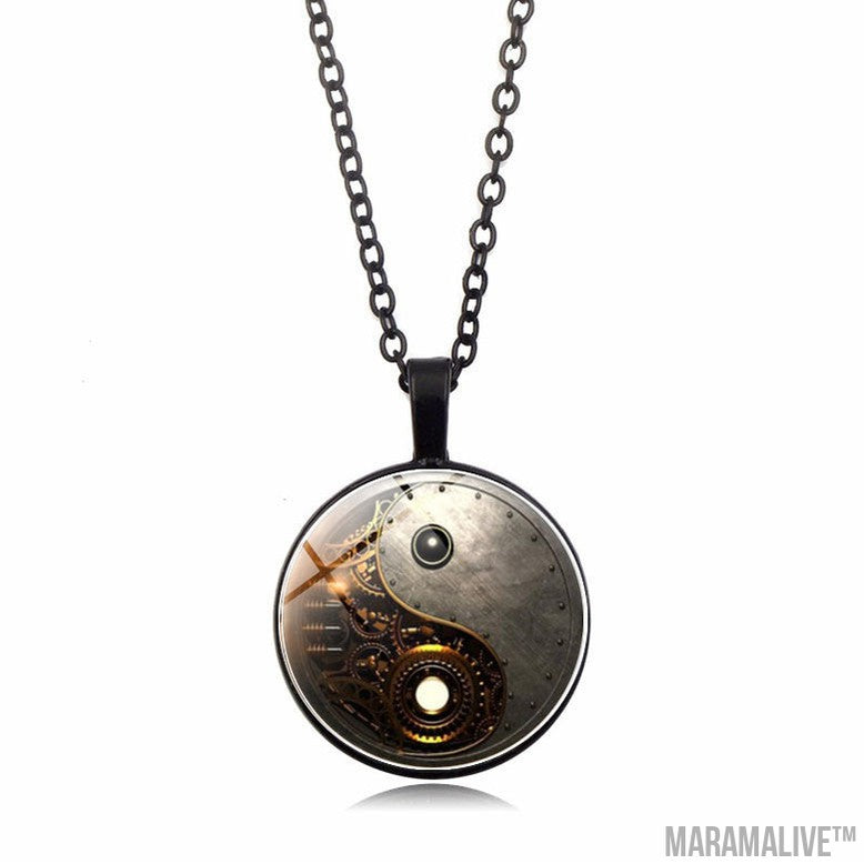 Steampunk Yin Yang time Gem Necklace Pendant