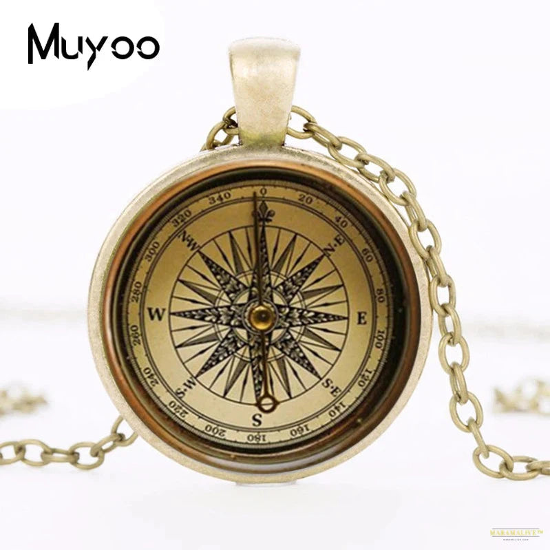 Steampunk compass Cabochon pendant art compass necklace jewelry glass dome bronze chain necklace pendant for women / men HZ1