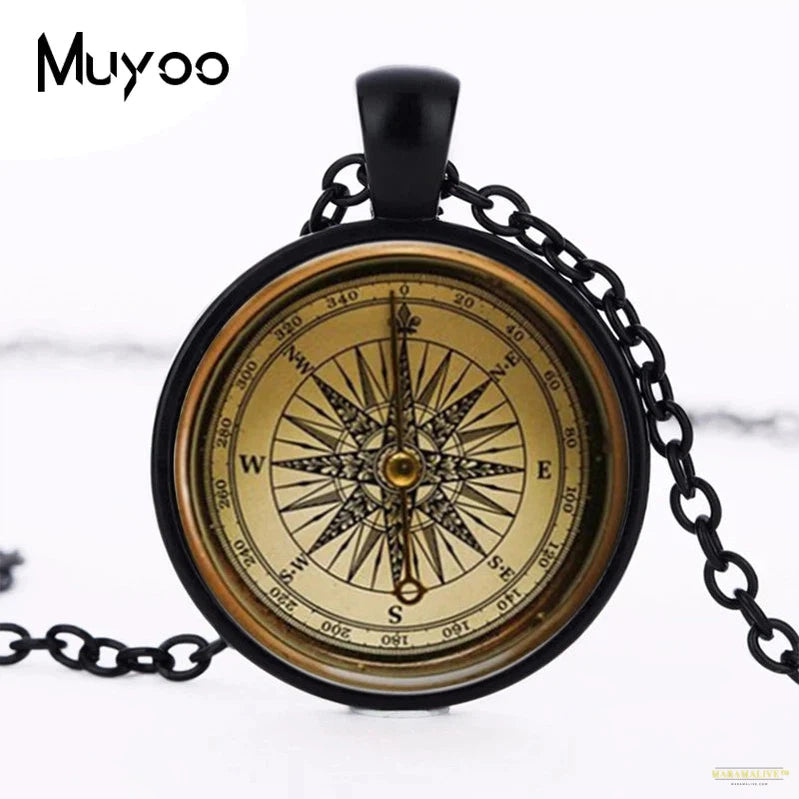 Steampunk compass Cabochon pendant art compass necklace jewelry glass dome bronze chain necklace pendant for women / men HZ1