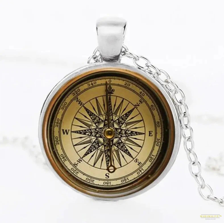 Steampunk compass Cabochon pendant art compass necklace jewelry glass dome bronze chain necklace pendant for women / men HZ1