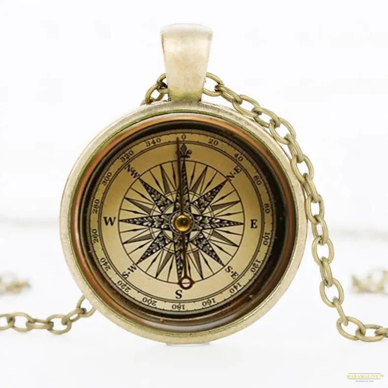 Steampunk compass Cabochon pendant art compass necklace jewelry glass dome bronze chain necklace pendant for women / men HZ1