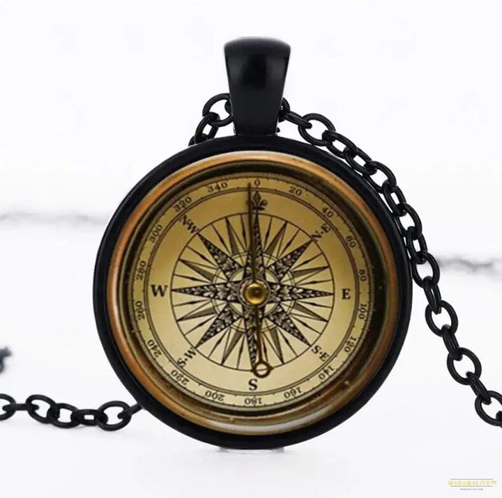 Steampunk compass Cabochon pendant art compass necklace jewelry glass dome bronze chain necklace pendant for women / men HZ1