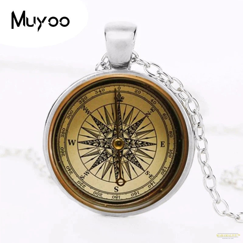 Steampunk compass Cabochon pendant art compass necklace jewelry glass dome bronze chain necklace pendant for women / men HZ1